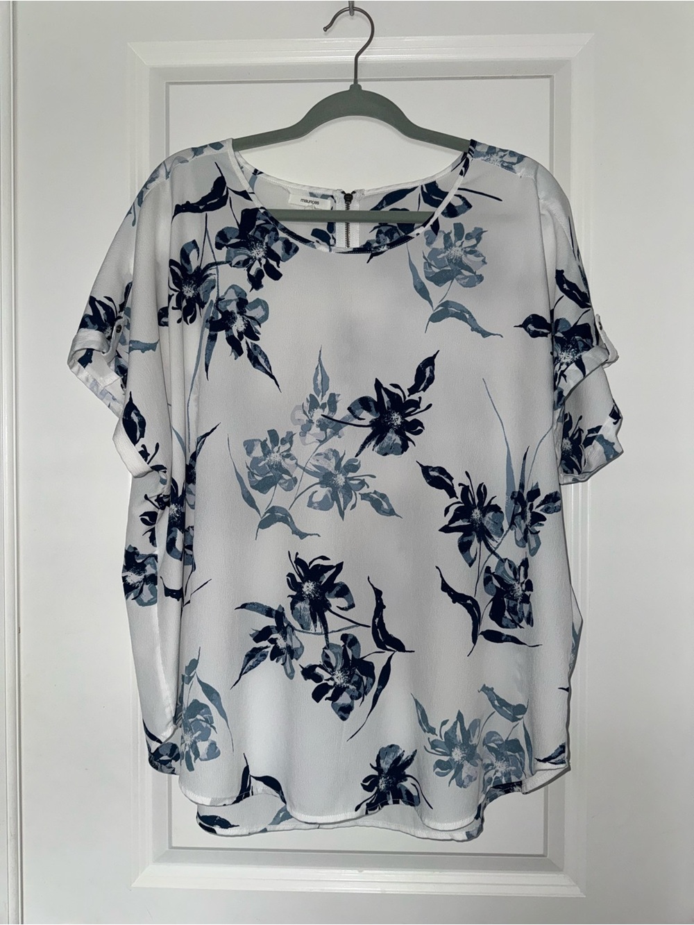 Maurices White Blouse with Navy Floral Print